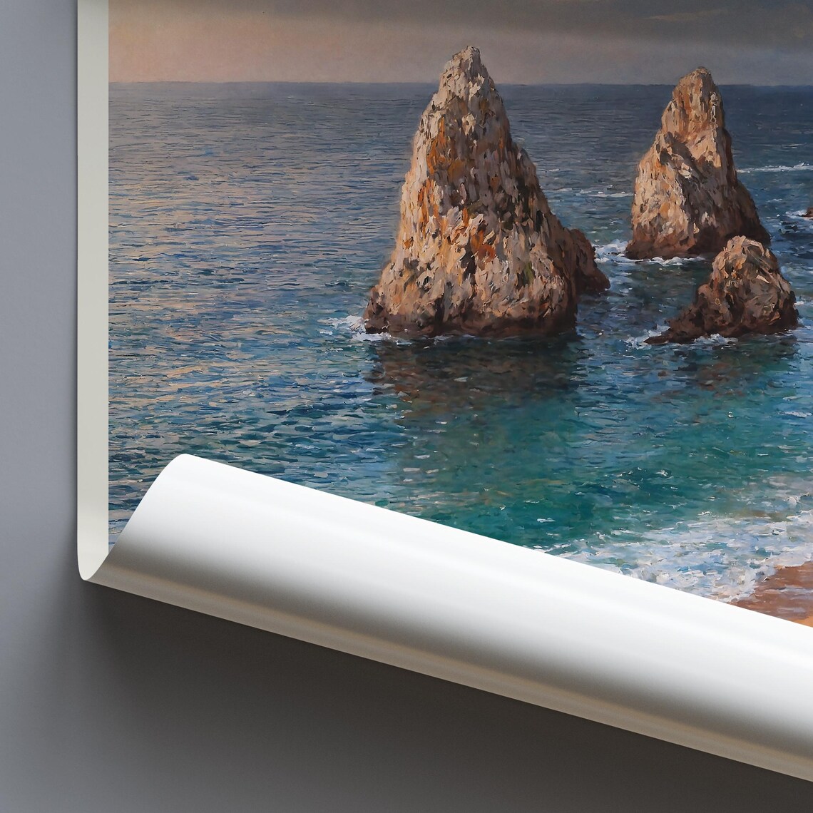 Praia Da Ursa Portugal Beach Sea Stacks Wildflower Painted Poster - Image 4