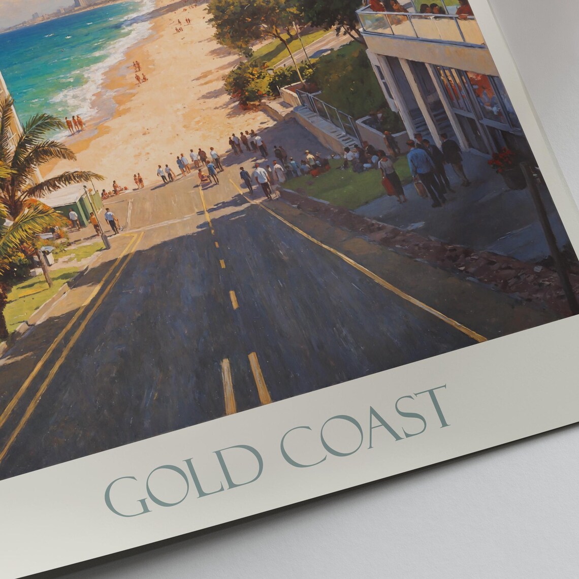 Gold Coast Australia Beachfront Towers Palms Painted Travel Poster - Image 2