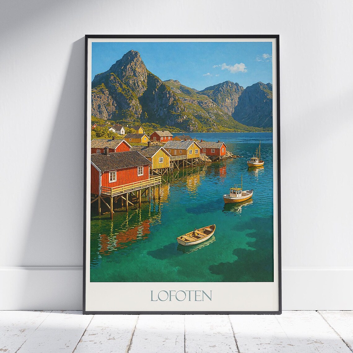 Lofoten Norway Fishing Village Rorbuer Cabins Harbor Travel Poster