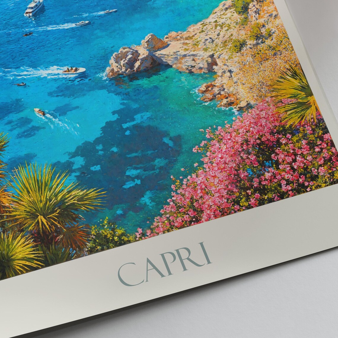 Capri Faraglioni Rocks Boats Bougainvillea Italy Travel Poster - Image 4