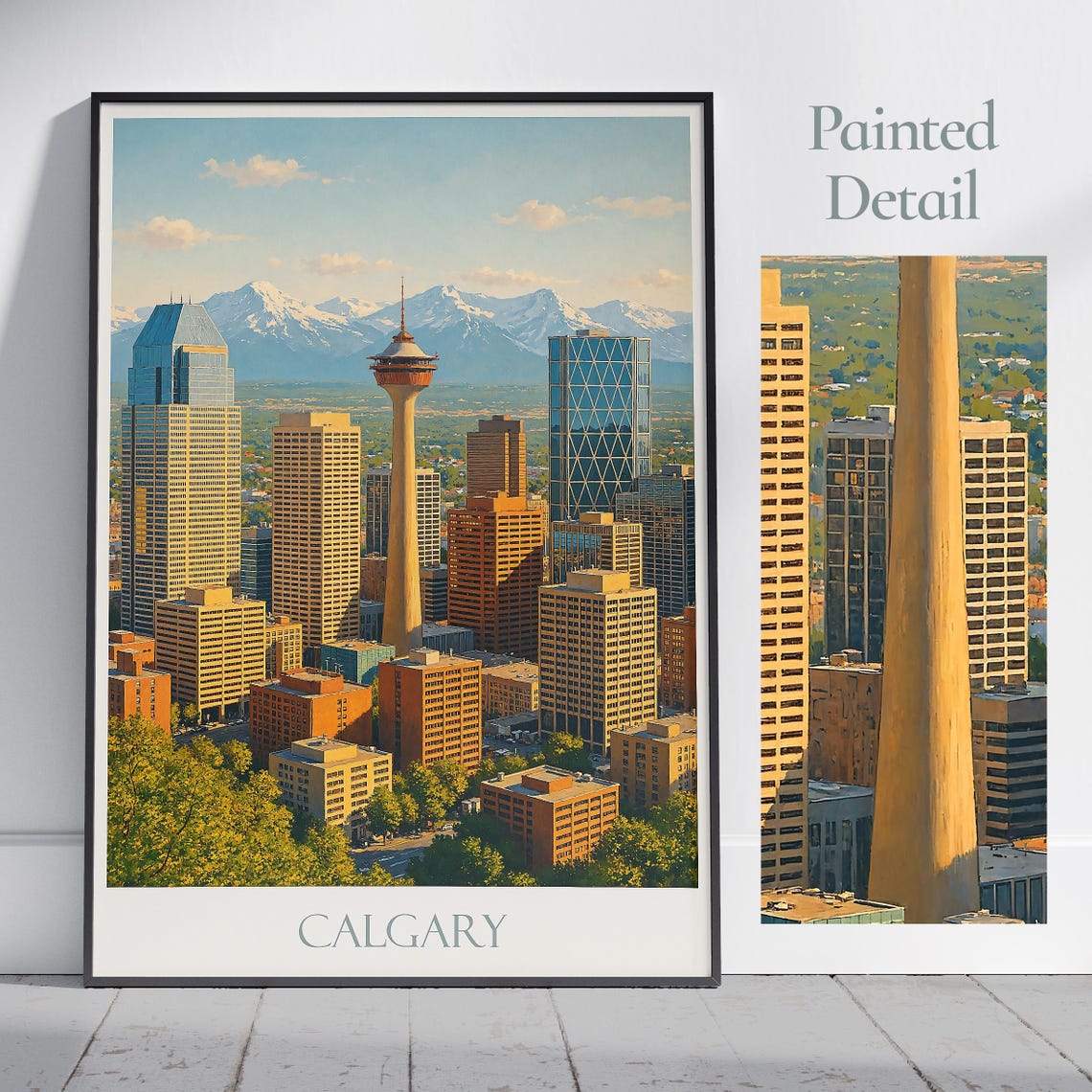 Calgary Travel Poster Canada City Skyline Art Print Alberta Painted Wall Mountain Landscape Home Decor Vacation Gift