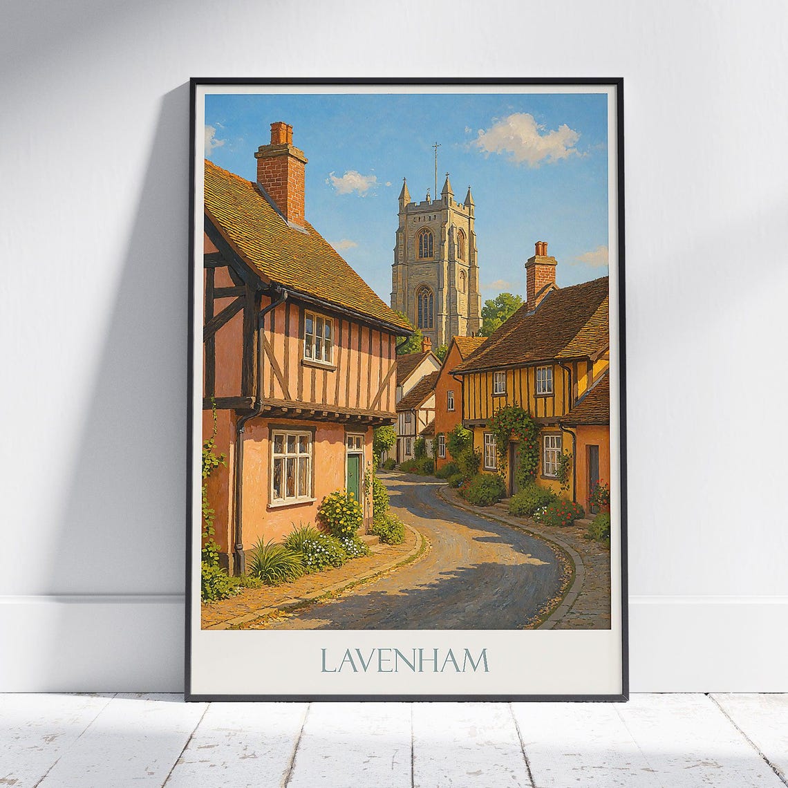 Lavenham Suffolk Timber Framed Cottages And Church Tower Poster