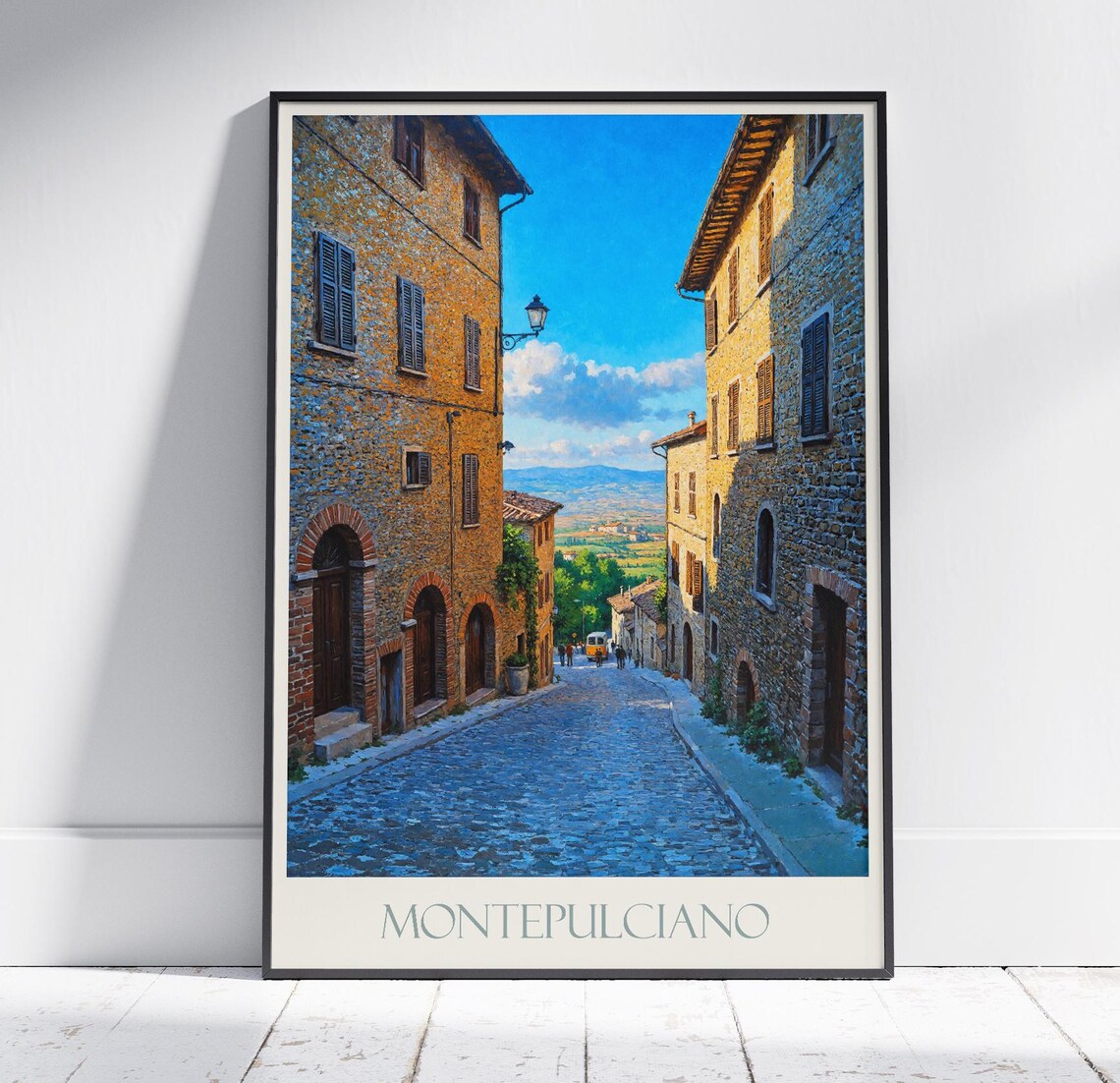 Montepulciano Old Town Cobblestone Street Tuscany Italy Travel Poster