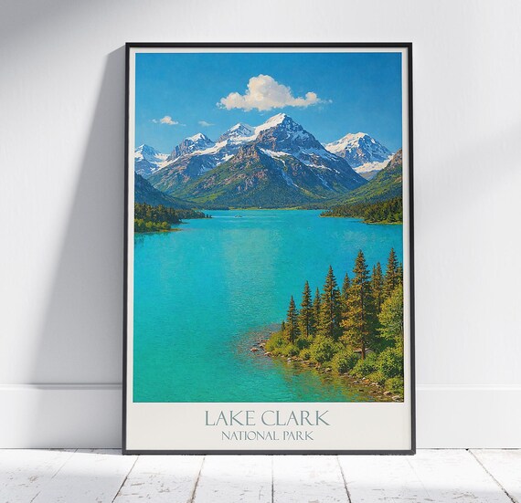 Lake Clark National Park Turquoise Lake Snowy Peaks Painted Poster