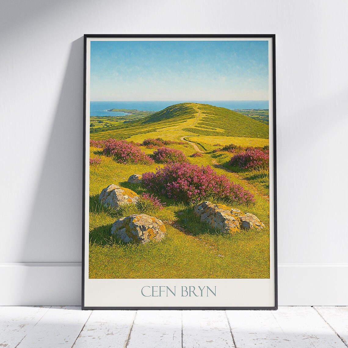 Cefn Bryn Wales Gower Heather Hillside Coastal Landscape Travel Poster