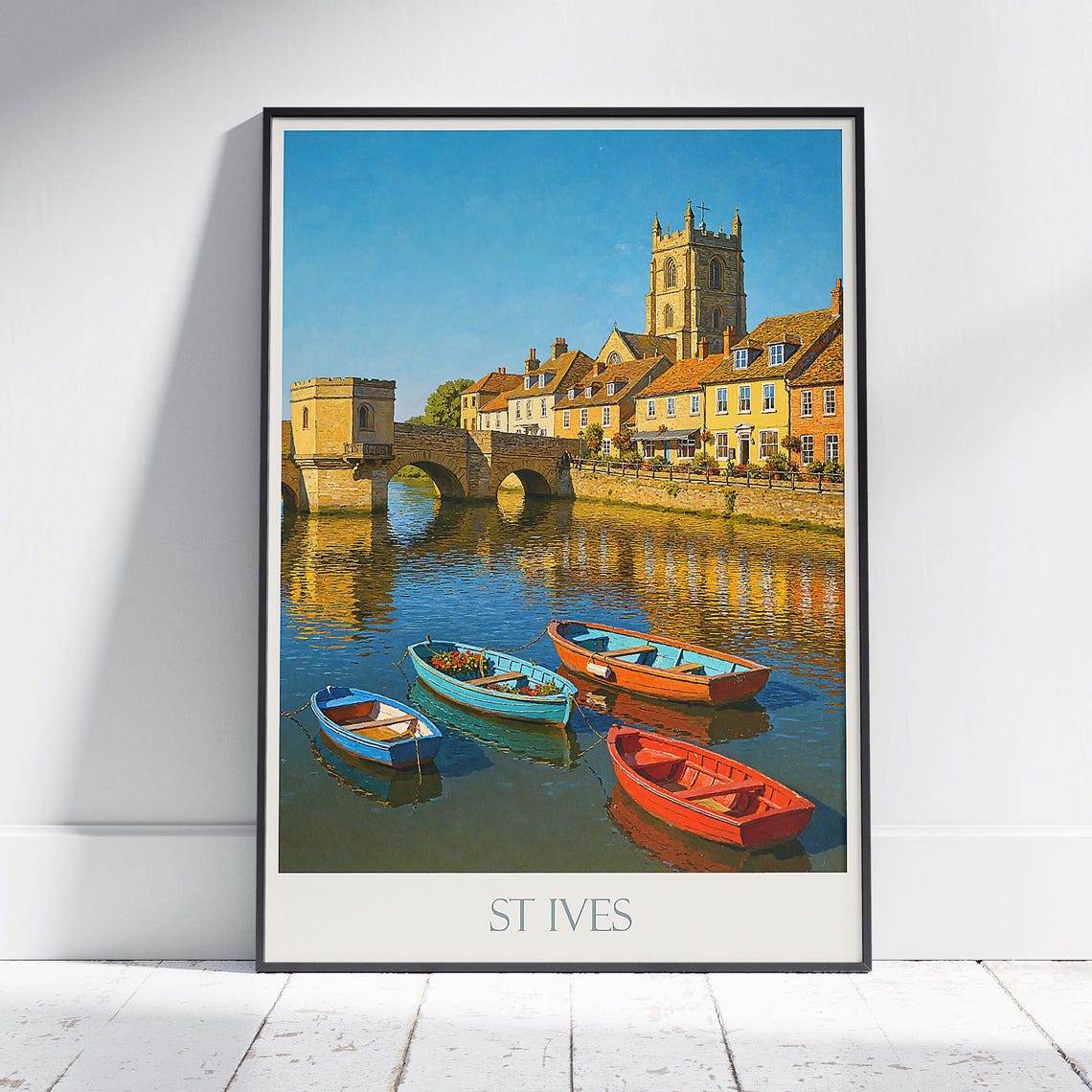 St Ives Cornwall Riverside Boats And Bridge Summer Travel Poster