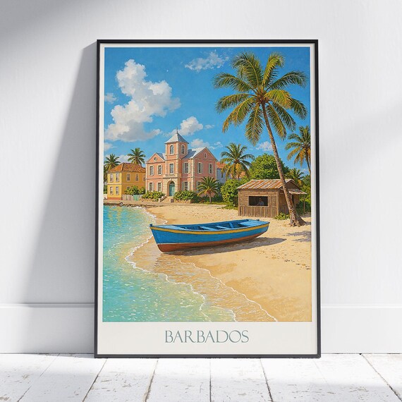Barbados Travel Poster Caribbean Beach Paradise Art Print Tropical Island Home Decor Vacation Gift