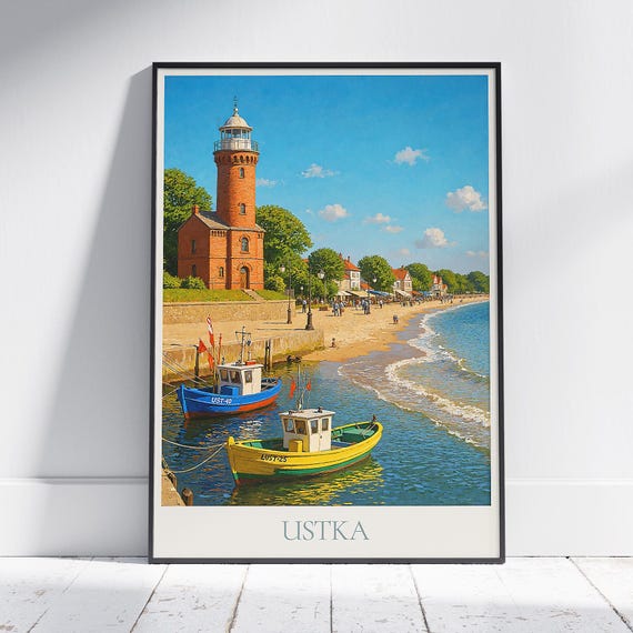Ustka Poland Lighthouse Art Print Baltic Fishing Town Poster Polish Seaside Wall Decor Beach Travel Gift