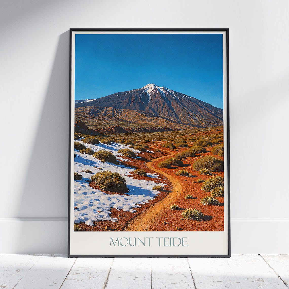 Mount Teide Tenerife Snow Capped Volcano Desert Path Travel Poster