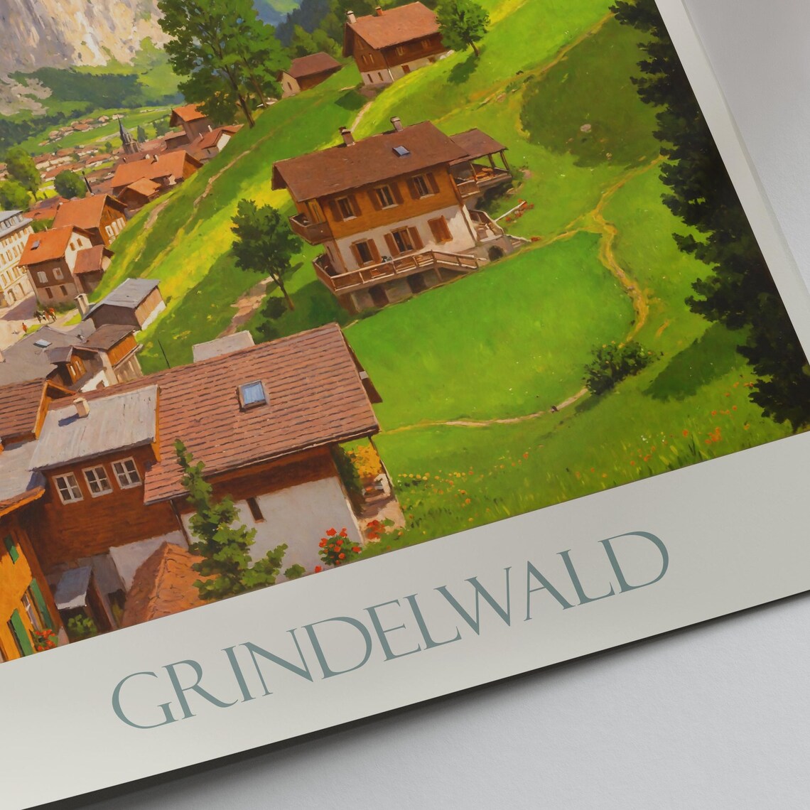 Grindelwald Switzerland Alpine Village Painted Travel Poster Falls - Image 2