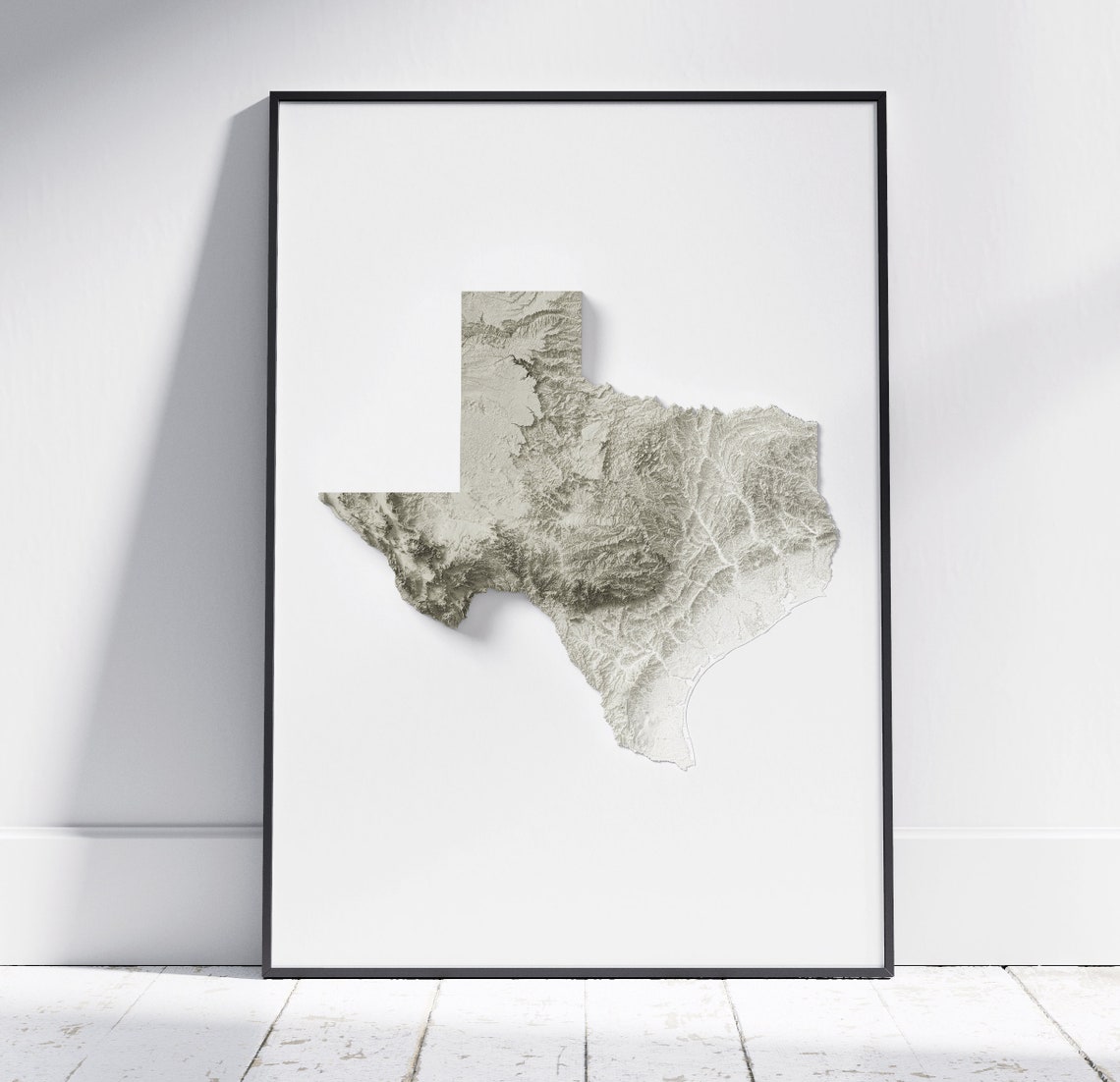 Texas State 3D Topographic Shaded Relief Minimalist Map Art Print