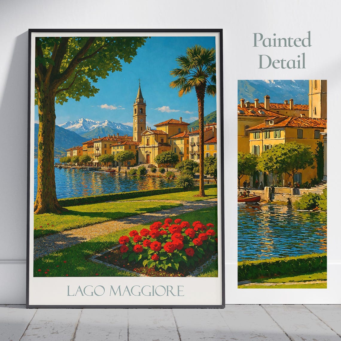 Lake Maggiore Italy Lakeside Town Church Flowers Garden Poster