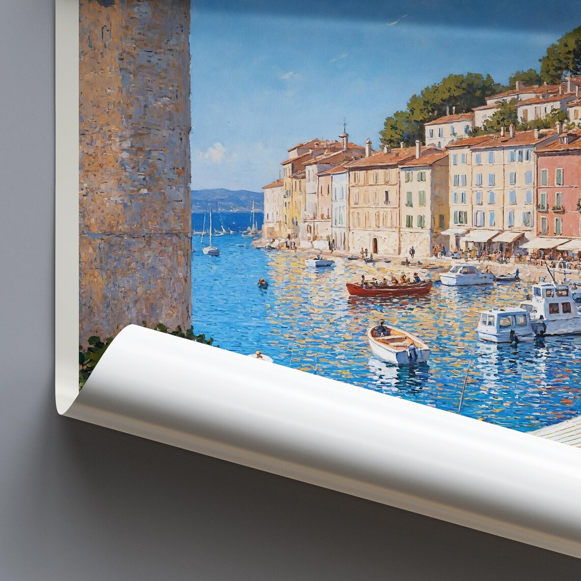 Rovinj Croatia Harbor Boats Stone Tower Painted Travel Poster