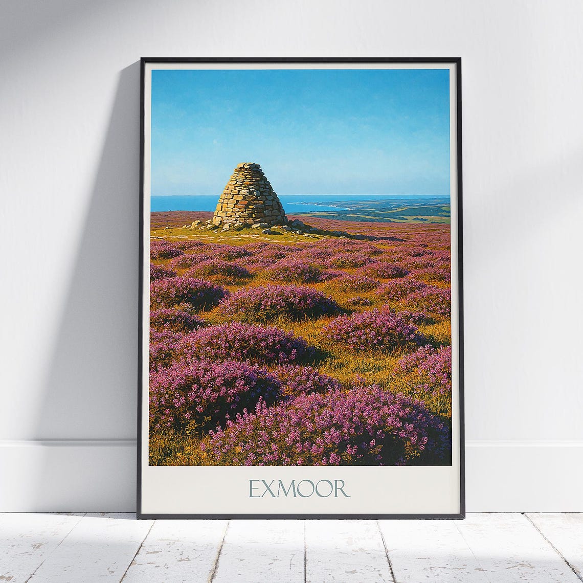 Exmoor Dunkery Beacon Stone Cairn Purple Heather Moor Poster