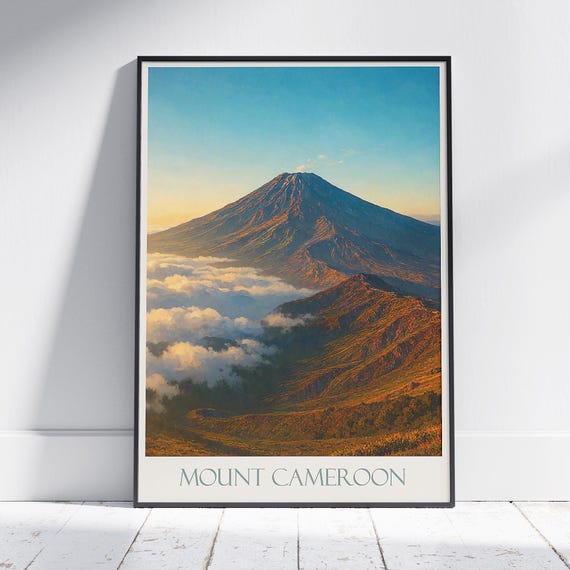 Mount Cameroon Travel Poster Volcanic Mountain Sunrise Wall Art Print Africa Landscape Home Decor Nature Lover Gift