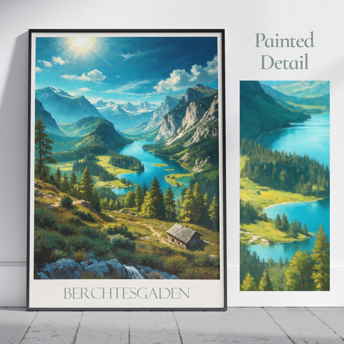 Berchtesgaden Germany Alpine Lake Cabin Bavarian Painted Poster