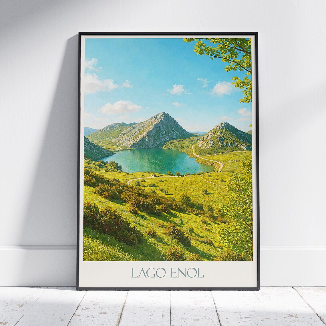 Lago Enol Spain Asturias Mountain Lake Turquoise Vintage Travel Poster