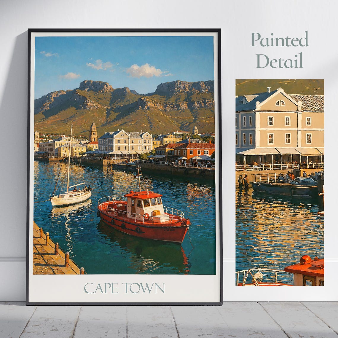 Cape Town Painted Travel Poster V and A Waterfront Table Mountain