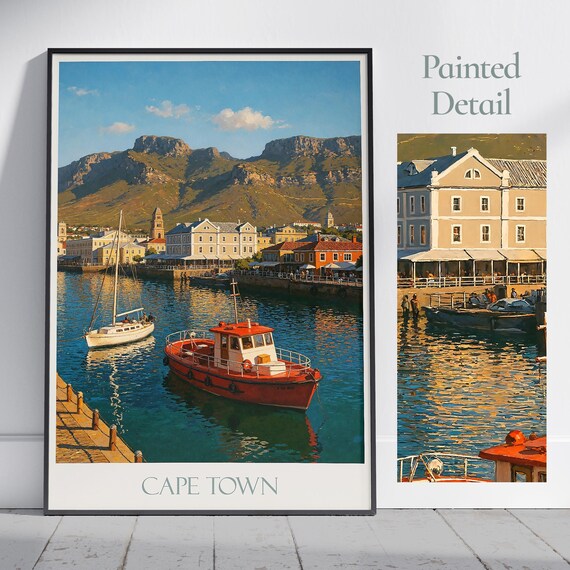 Cape Town Painted Travel Poster V and A Waterfront Table Mountain