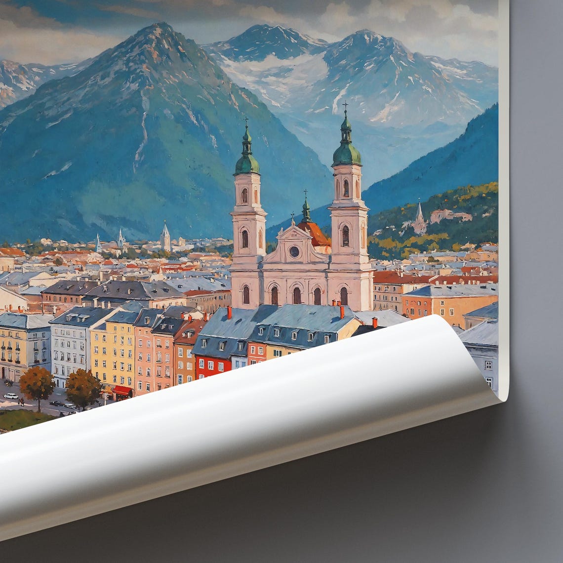 Innsbruck Austria Old Town River Alps Mountain View Painted Poster - Image 3
