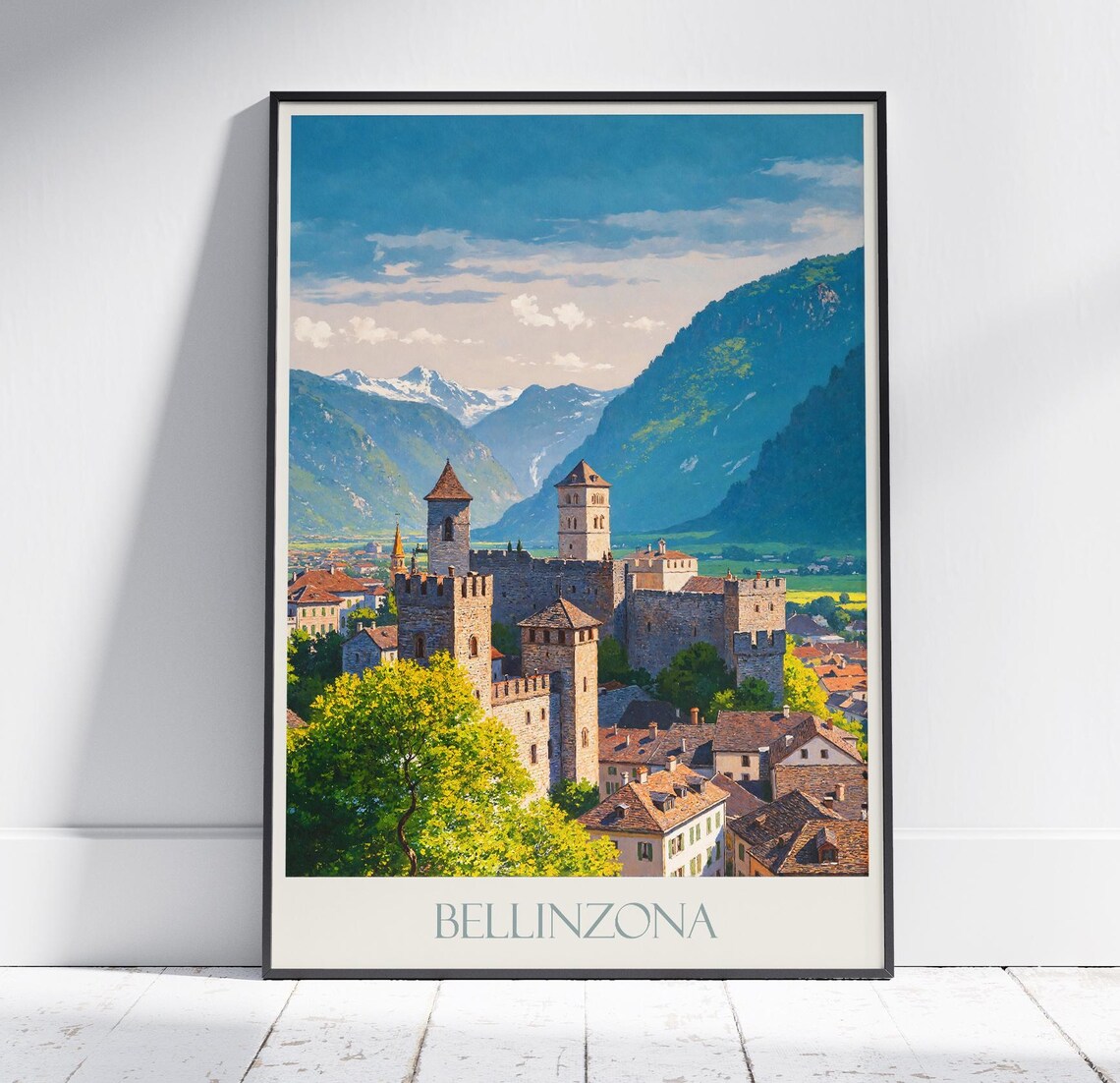 Bellinzona Switzerland Medieval Castle Towers Mountain View Poster