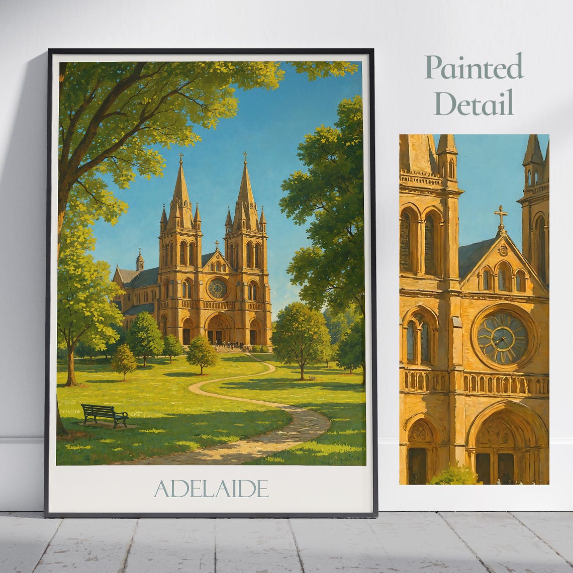 Adelaide Australia St Peters Cathedral Painted Landmark Travel Poster