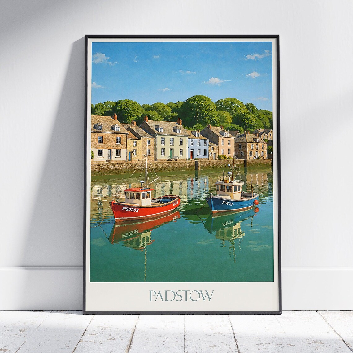 Padstow Cornwall Fishing Boats Harbor Vintage Travel Art Poster