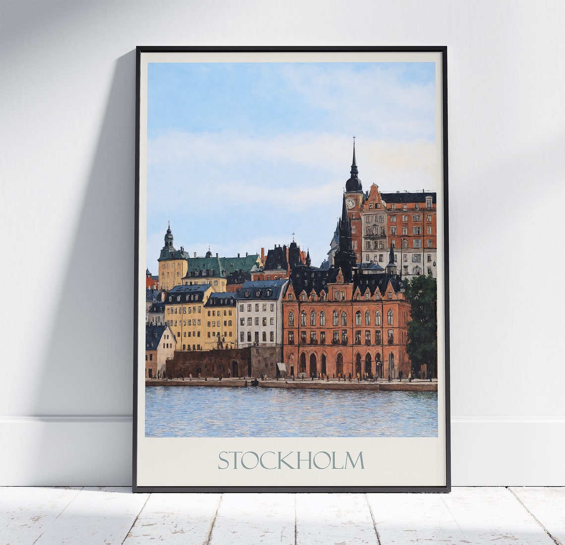 Stockholm Harbour Grand Painted Historic Waterfront View Poster