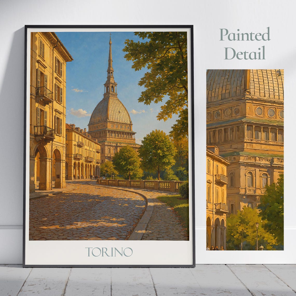 Turin Mole Antonelliana Golden Light Piazza Street Poster Italy