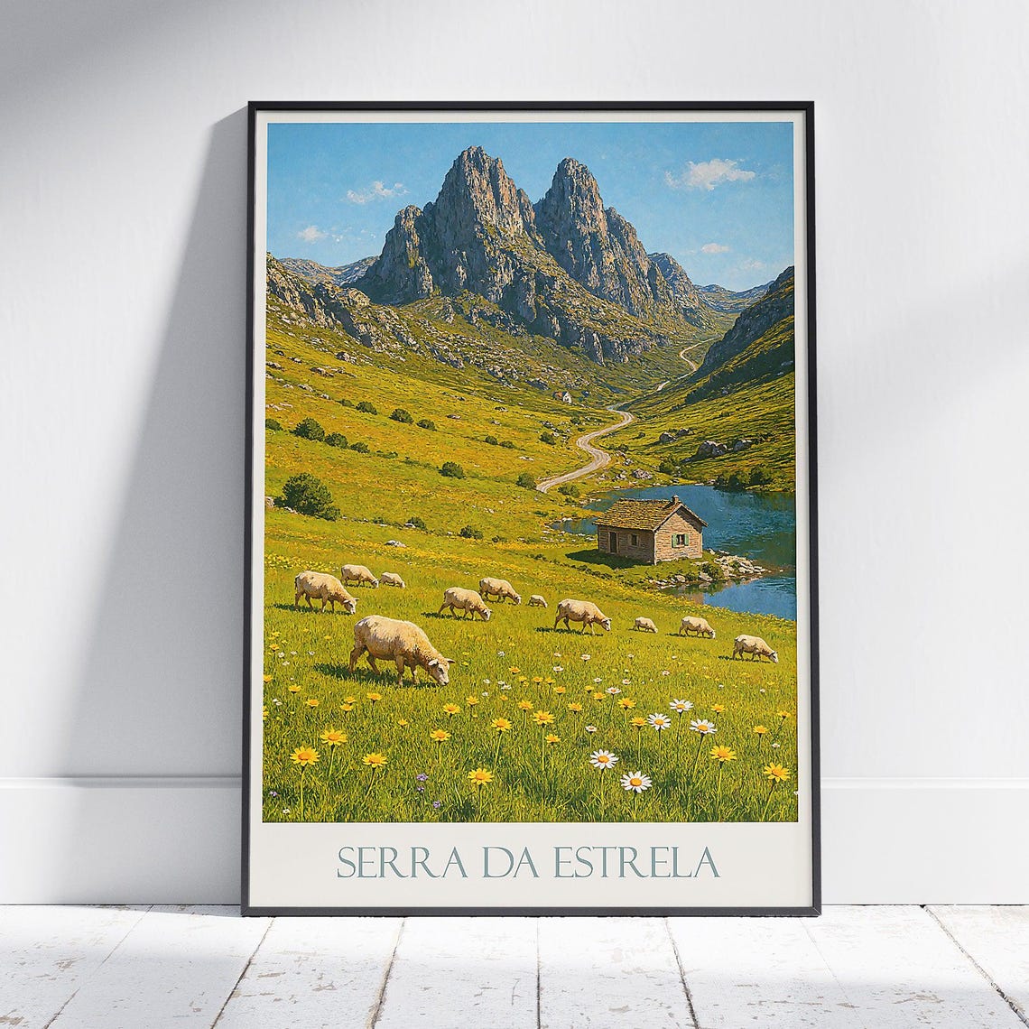 Serra da Estrela Portugal Sheep Mountain Meadow Vintage Nature Poster