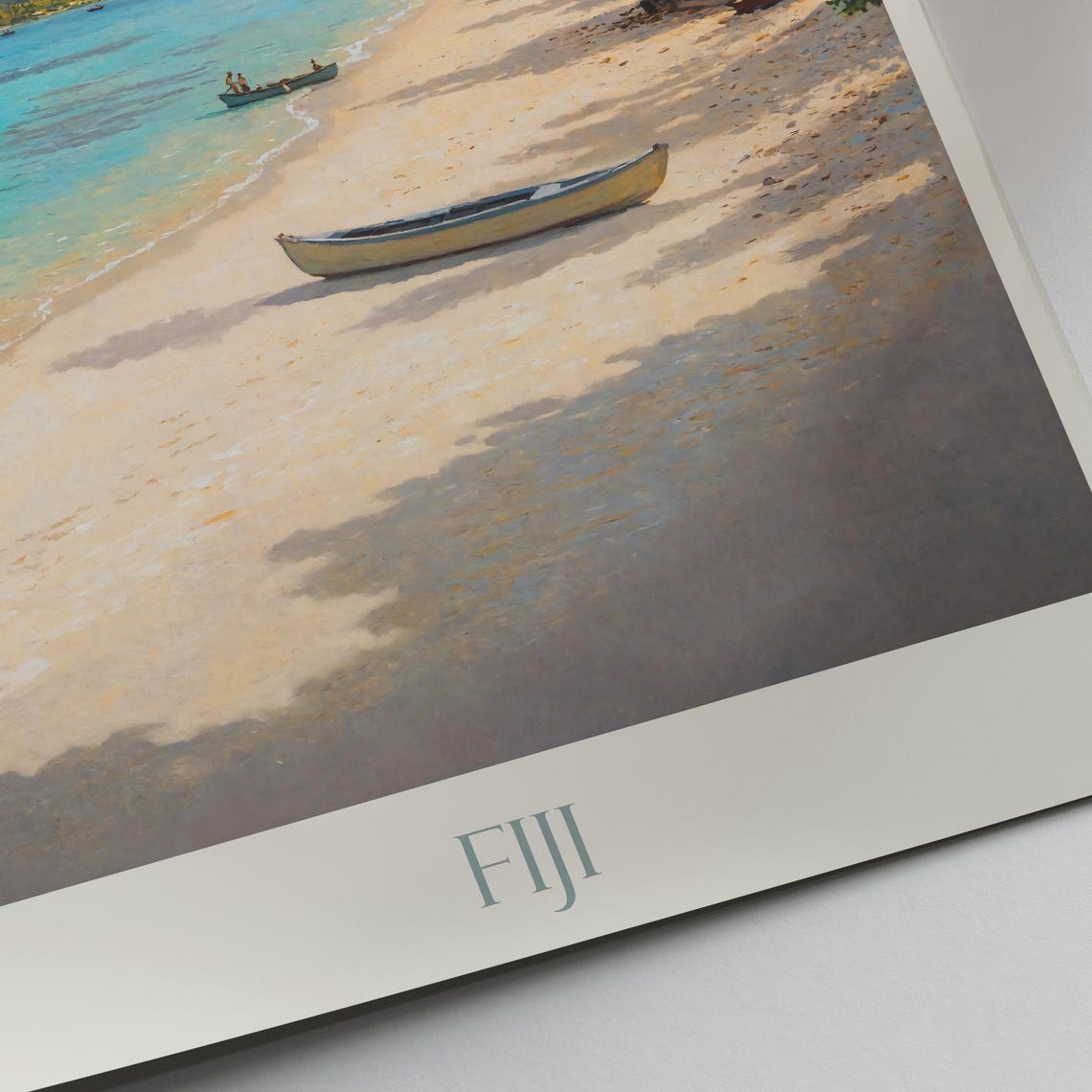 Fiji South Pacific Palm Beach and Canoe Painted Travel Poster - Image 2