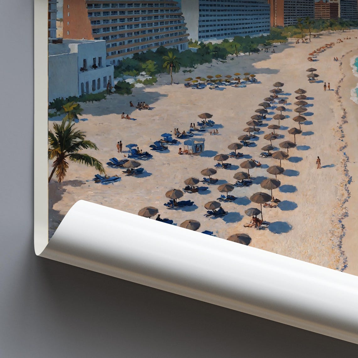 Cancún Mexico Beach Resort Turquoise Sea Umbrellas Painted Poster - Image 3