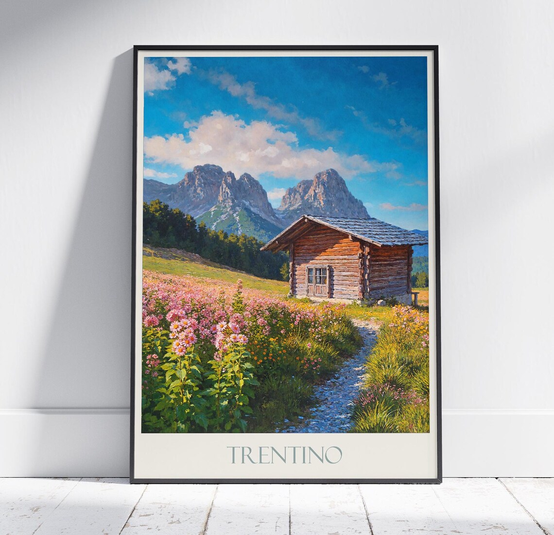 Trentino Italy Dolomites Cabin Wildflower Alpine Meadow Painted Poster