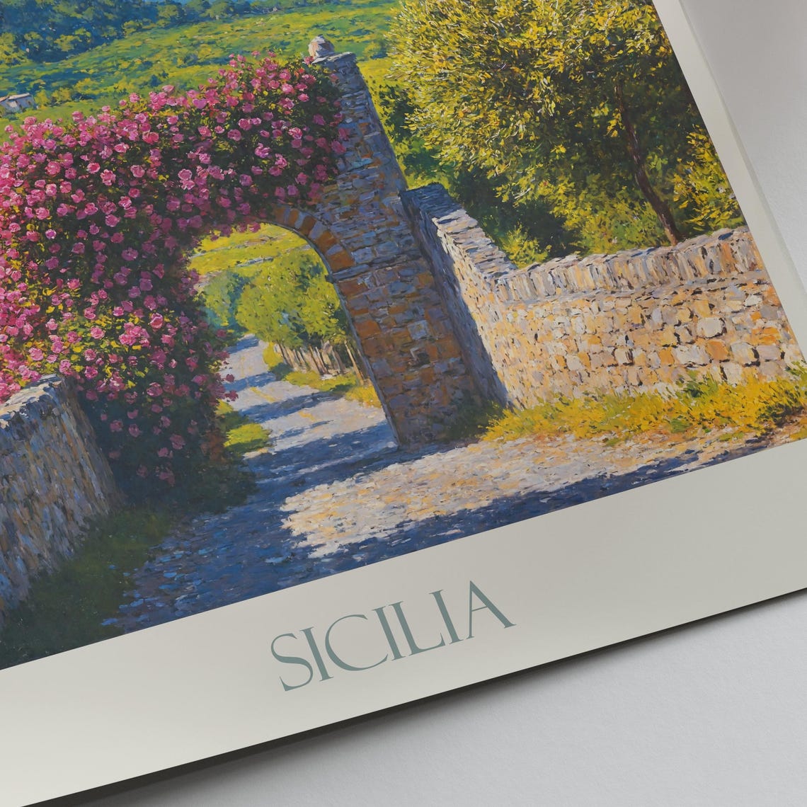Sicilia Italy Mount Etna Snow Peak Flower Arch Painted Art Poster - Image 3