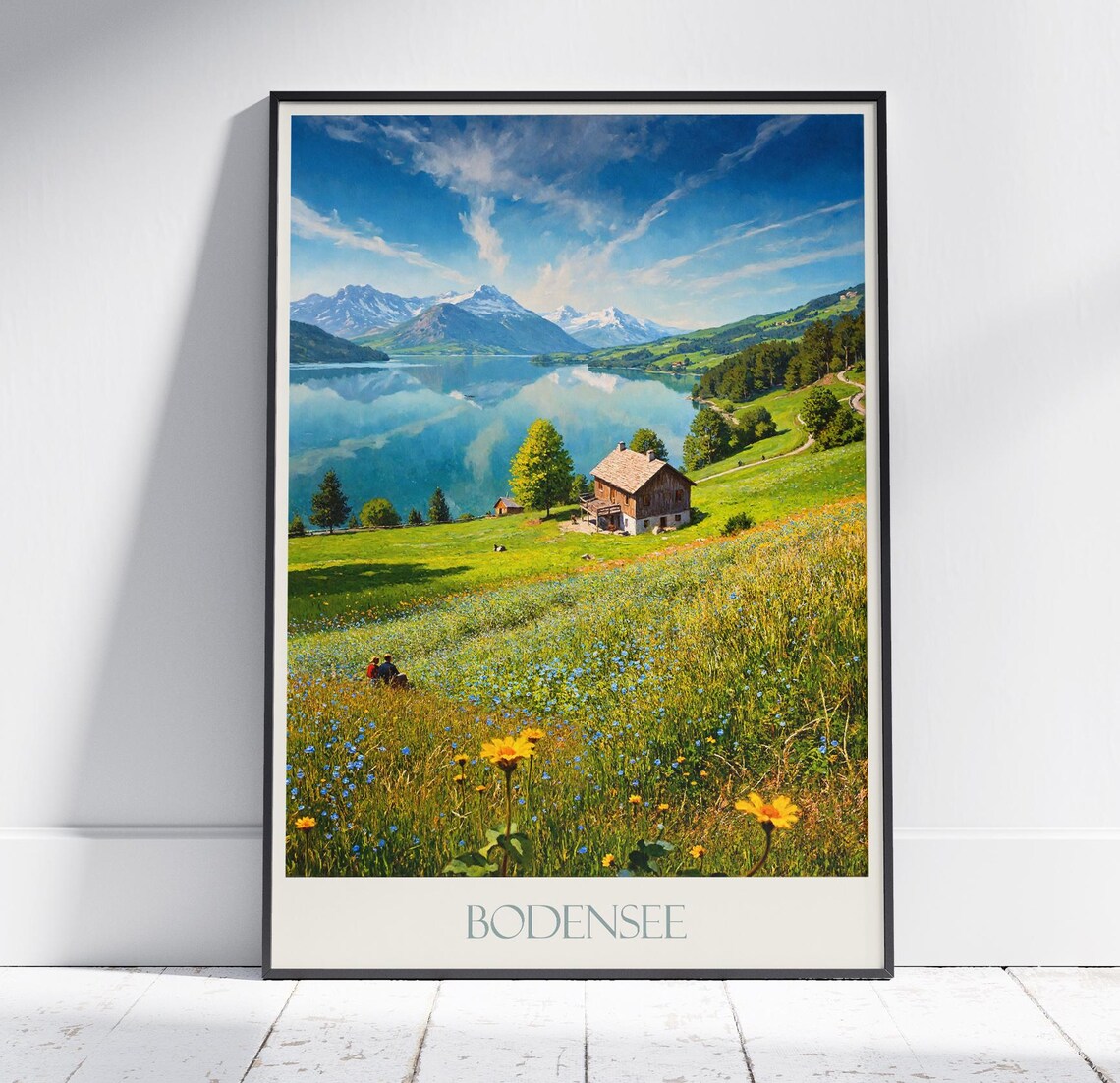 Bodensee Lake Chalet Wildflower Meadow Alpine Panorama Travel Poster