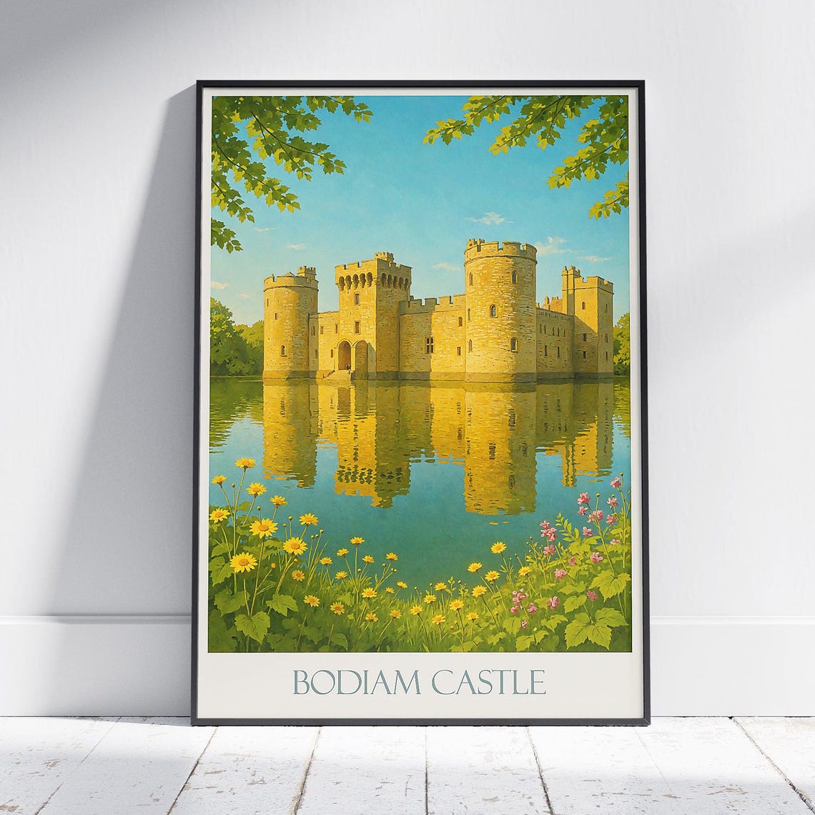 Bodiam Castle Moated Stone Towers Golden Reflection Travel Poster