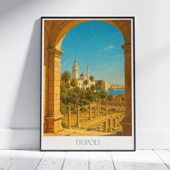 Tripoli Libya Ancient Stone Archway Coastal City Travel Poster