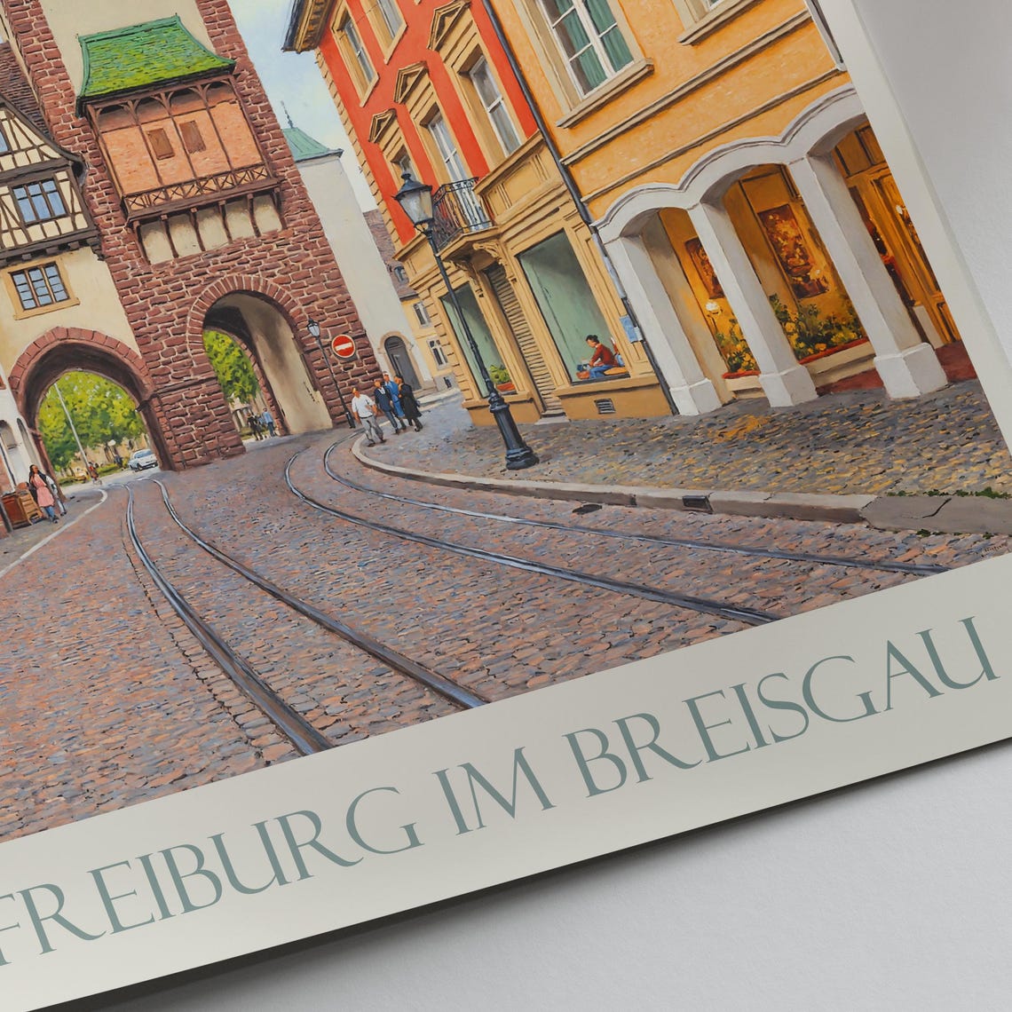 Freiburg Germany Historic Old Gate Tower Painted Travel Poster - Image 2