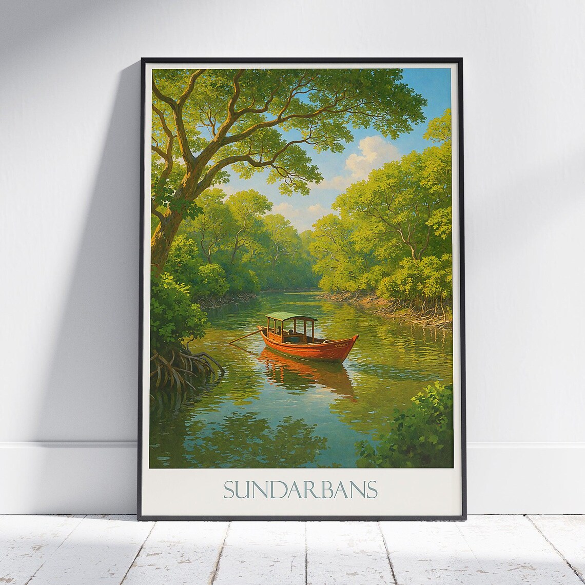Sundarbans Red Boat Mangrove River Scenic Wilderness Travel Poster