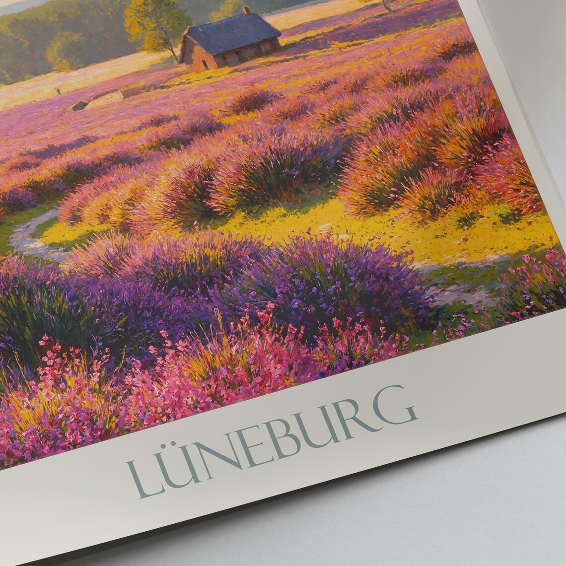 Luneburg Heath Heather Fields Painted Travel Poster Cottage Sky - Image 2