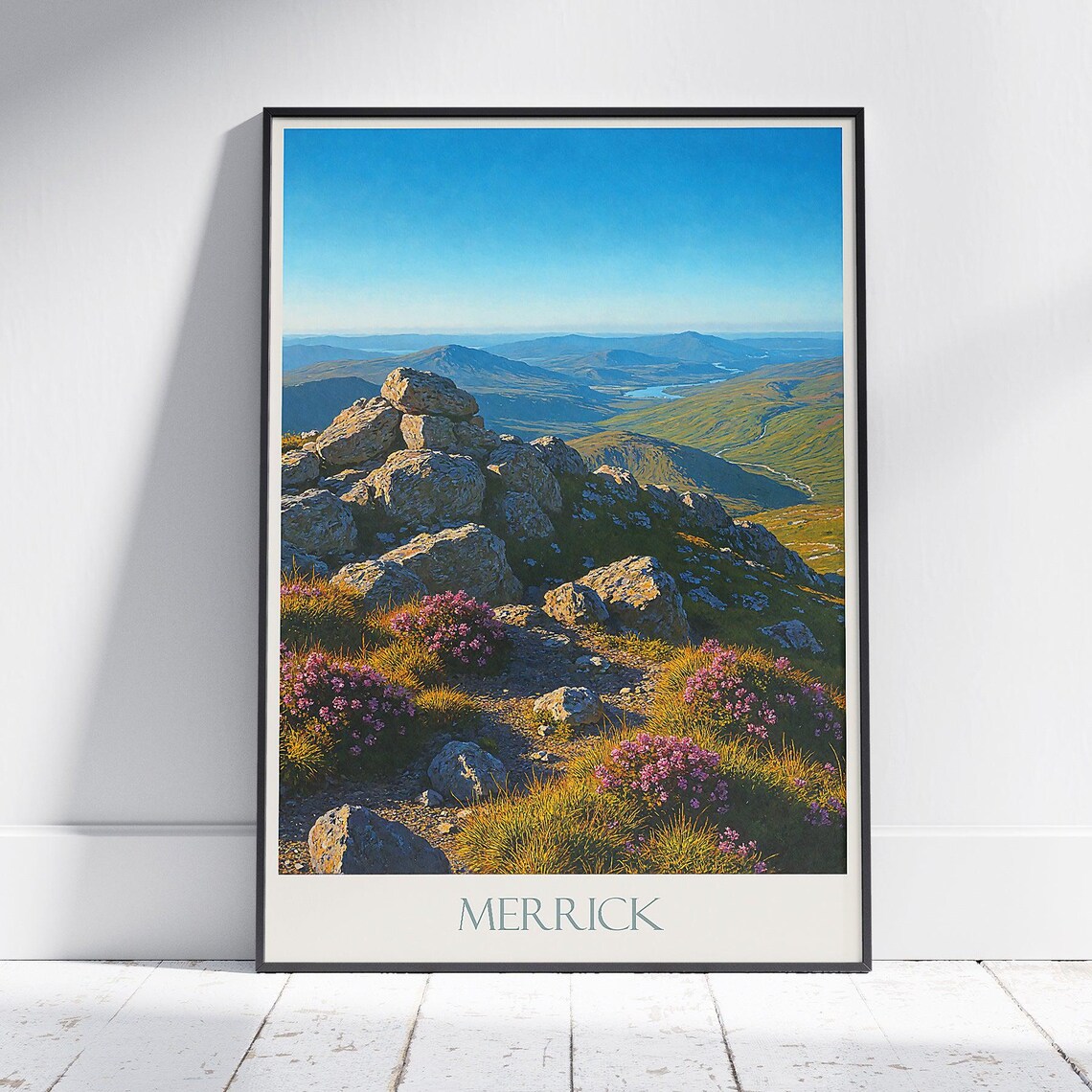 Merrick Summit Scotland Travel Poster Rocky Peak Heather Hills Art