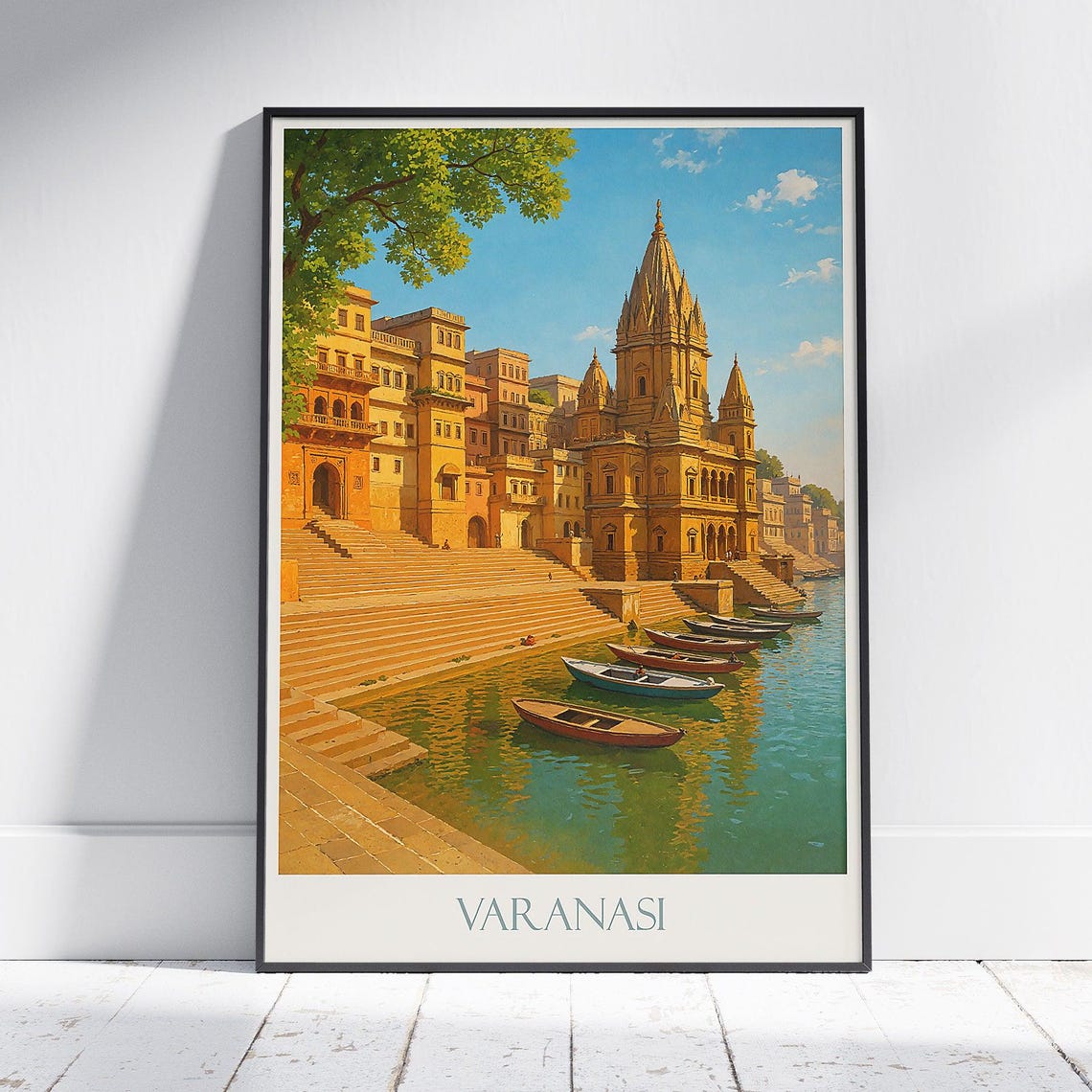 Varanasi India Ganges River Stone Ghats Temples Travel Poster
