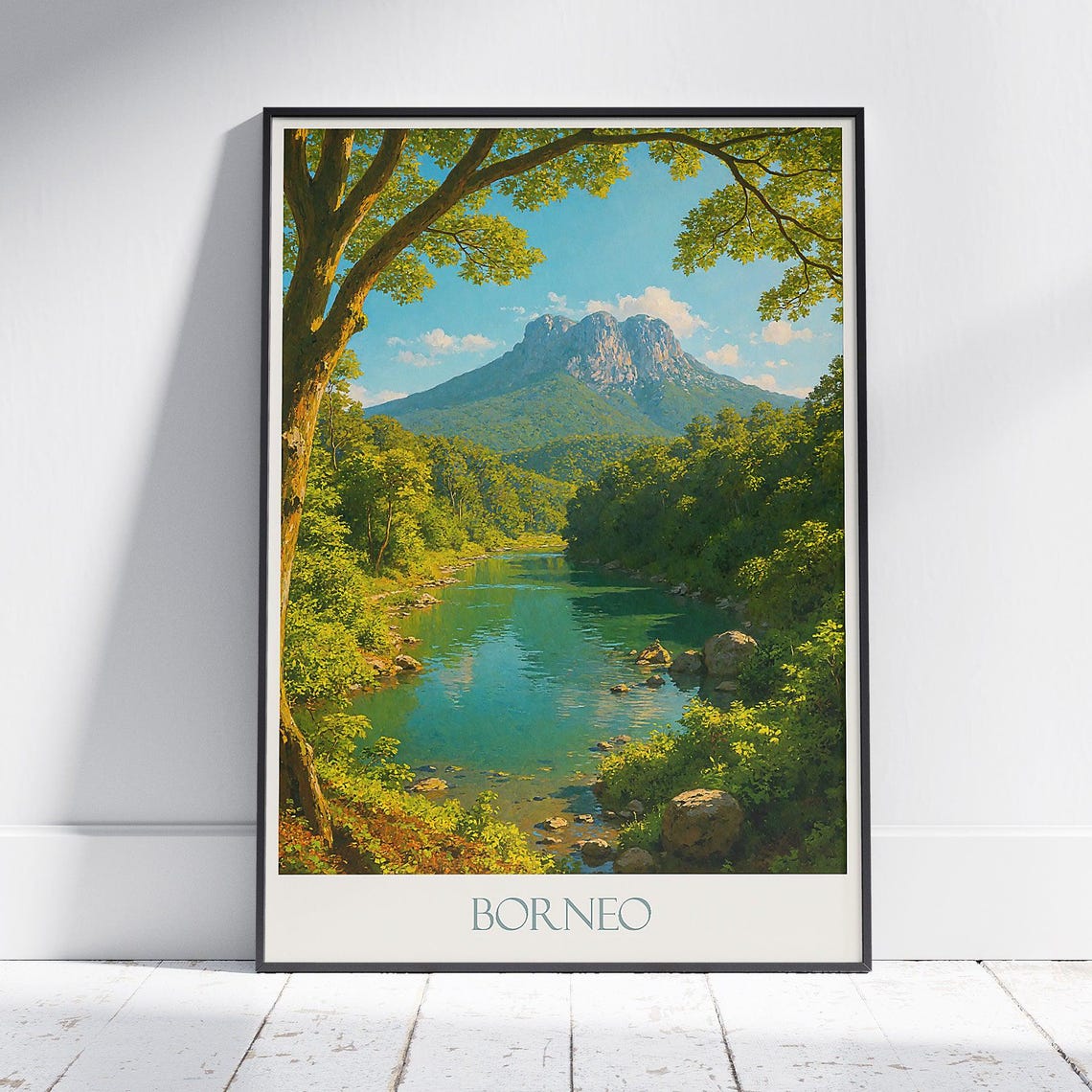 Borneo Rainforest Mountain River Wilderness Landscape Poster