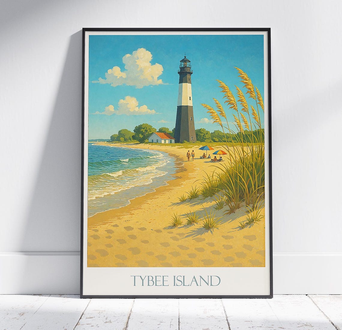 Tybee Island Lighthouse Sunny Beach Georgia Coastal Travel Poster