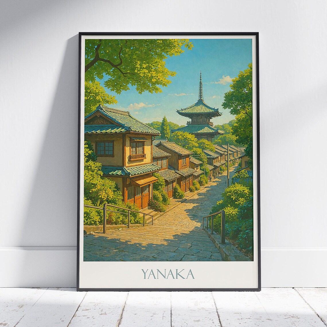 Yanaka Tokyo Historic Pagoda Lane Quiet Traditional Houses Poster
