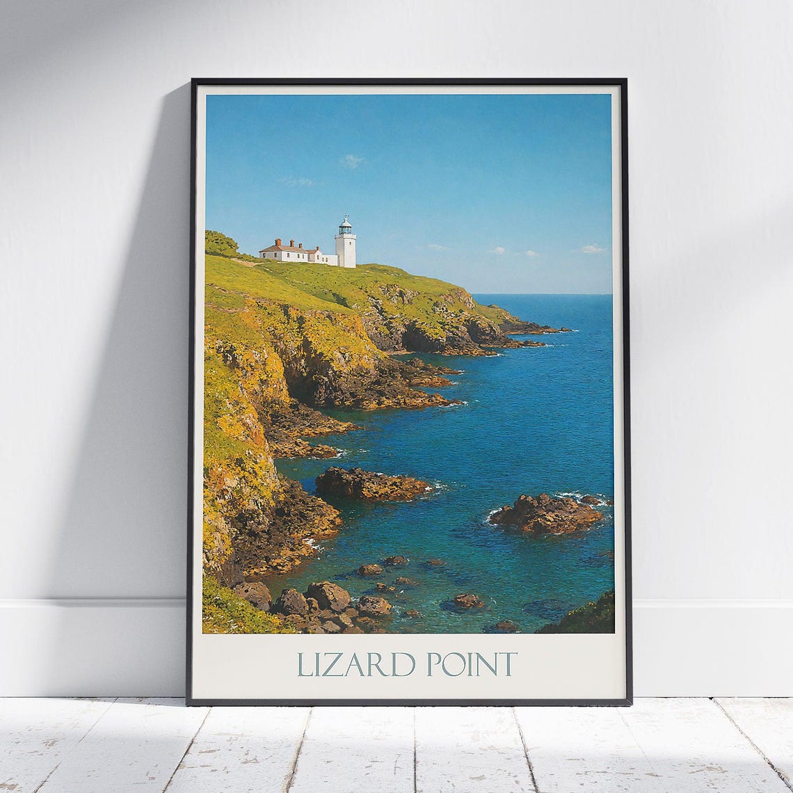 Lizard Point Lighthouse Cliffs Vintage Cornwall Coast Poster