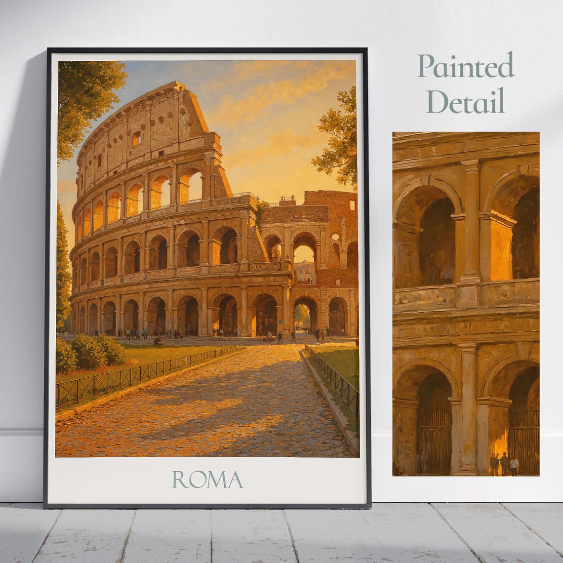 Roma Italy Colosseum Sunset Glow Along Cobblestone Path Poster