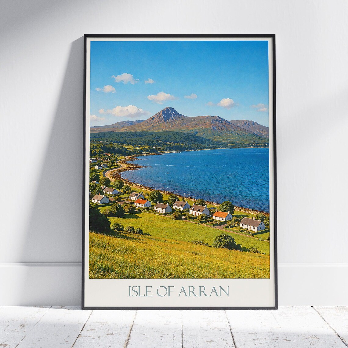 Isle of Arran Coastal Village with Goatfell Mountain Scotland Poster