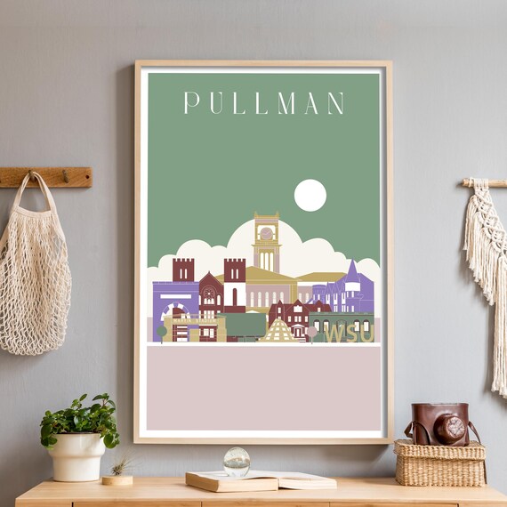Pullman Washington Sage Green WSU College Town Skyline Poster