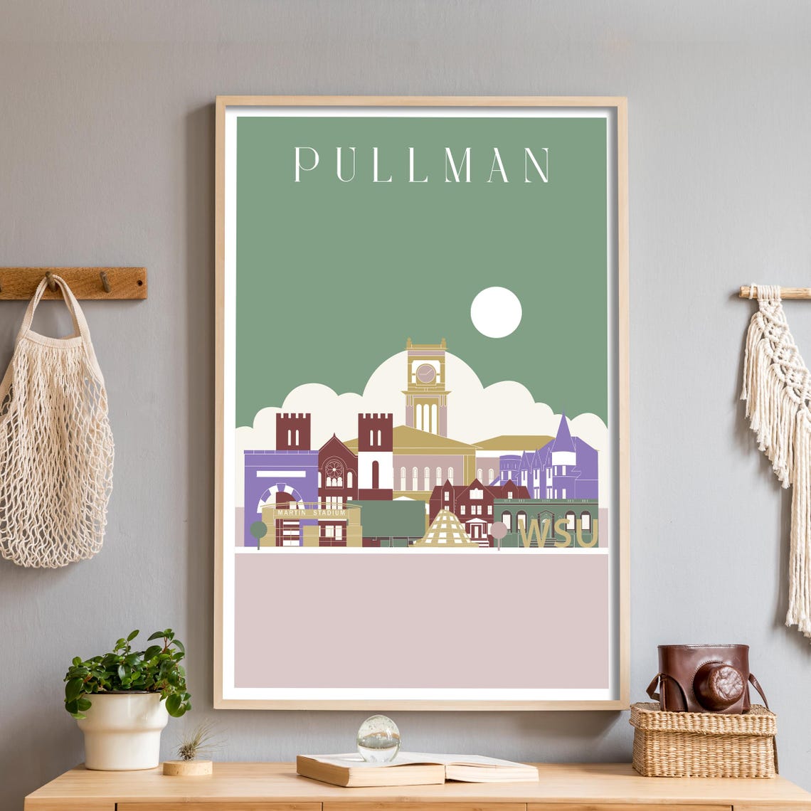 Pullman Washington Sage Green WSU College Town Skyline Poster